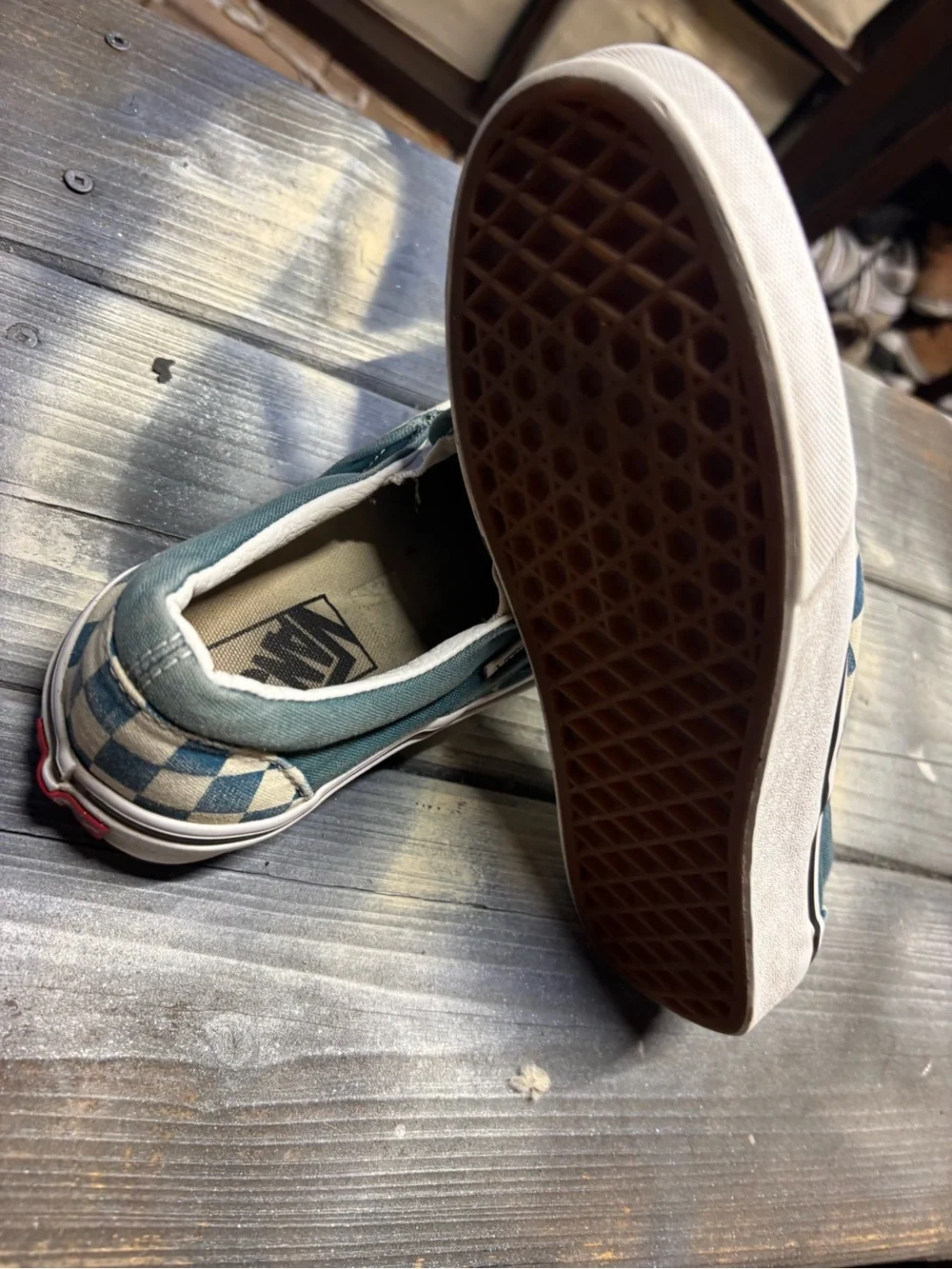 Vans white and blue checkerboard slip-on sneakers #checkerboard Womens 6.5